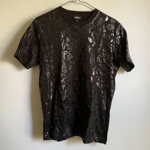Diesel faux leather print black tshirt sz small